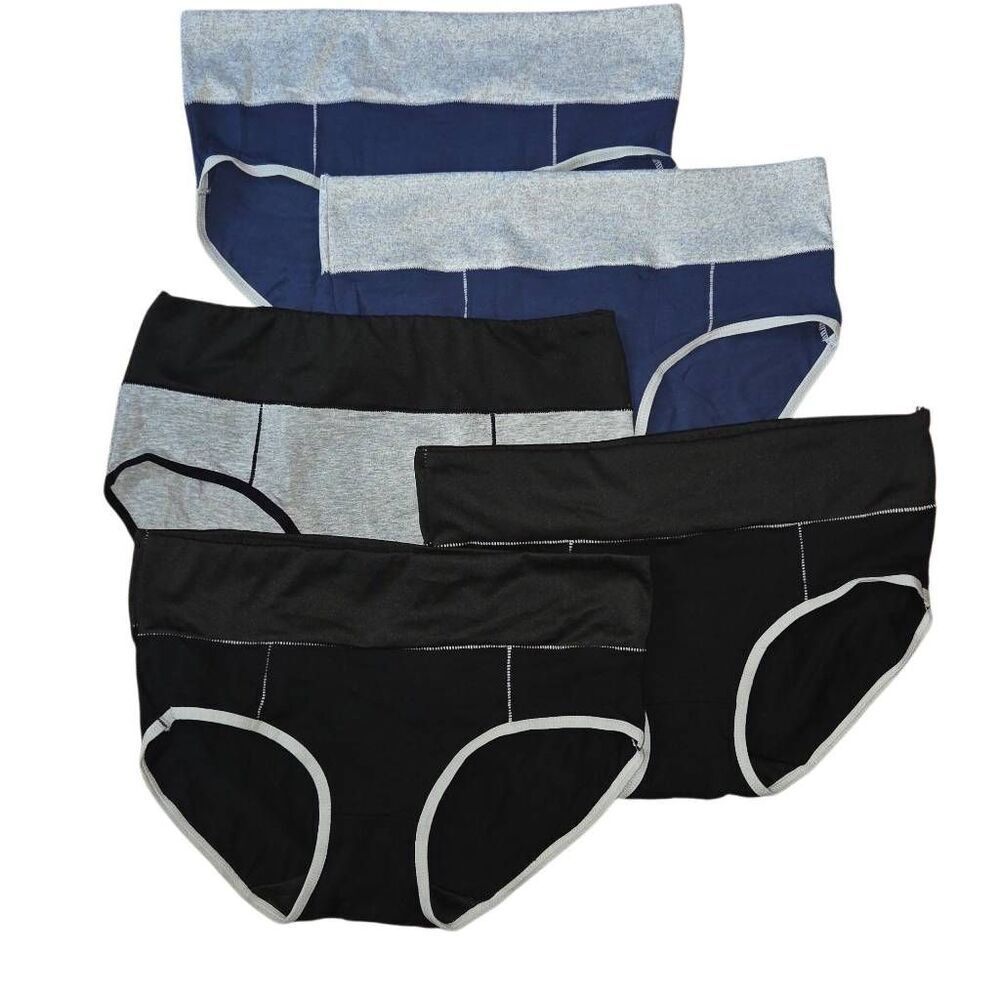 Agnes Orinda Women's High Rise Stretchy Brief Underwear 5 Pack Black Grey Blue M